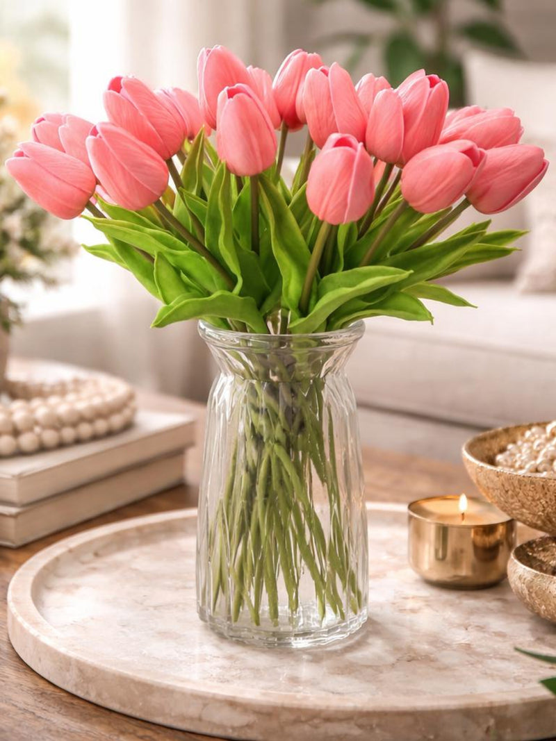 Real Touch Tulip Flowers, Set of 10 Stems, Lifelike Faux Tulips for Spring Decor, Neutral Luxury Floral silk flower