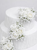White Cake Decoration Wedding Baby Breath Cake Arrangement Artificial Flowers White Roses Floral Cake Decor Silk silk flower