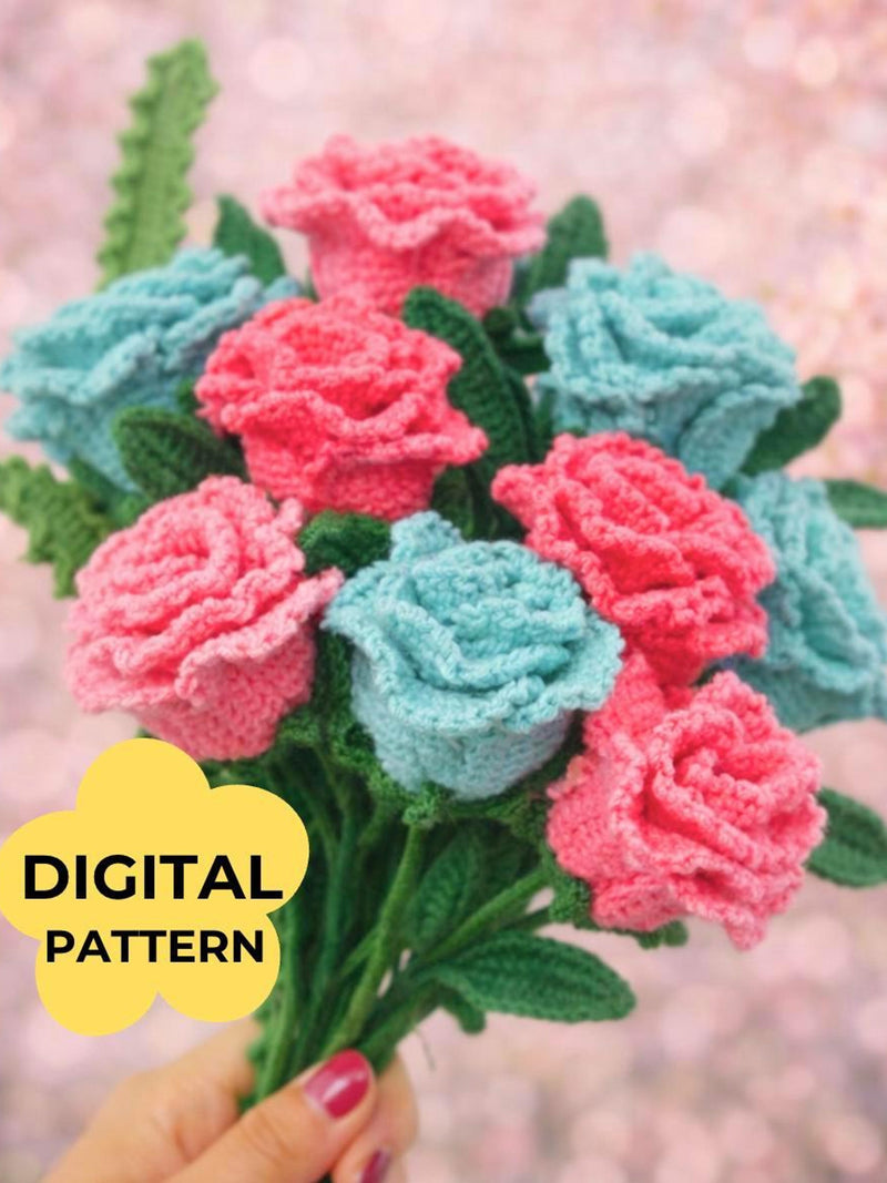 Rose Wedding Bouquet Crochet PATTERN Bridal Flower Stem Arrangement Rustic Ceremony Table Romance Gift Reception Aisle Garden DIY Love Wife Love Romance Flower