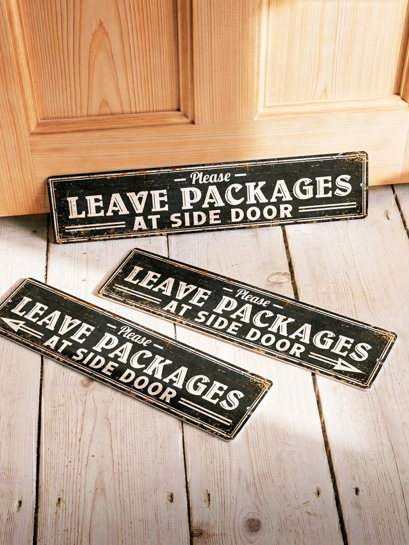Rustic Leave Packages at Side Door Metal Sign, Weatherproof Delivery Instruction Plaque for Porch FLOWER DELIVERY