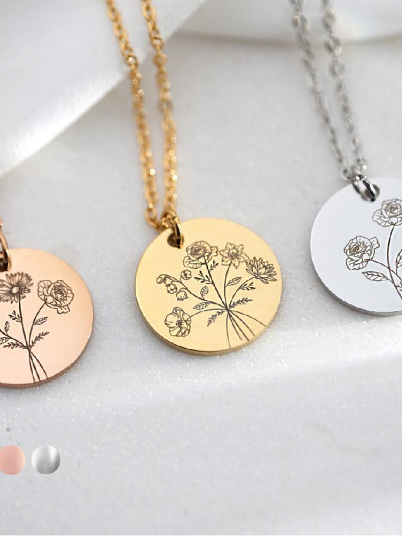 Combined Birth Month Flower Bouquet Necklace, Custom Floral bouquet necklace, Family flower Birth Flower Necklace, Mother's Day birthday flower