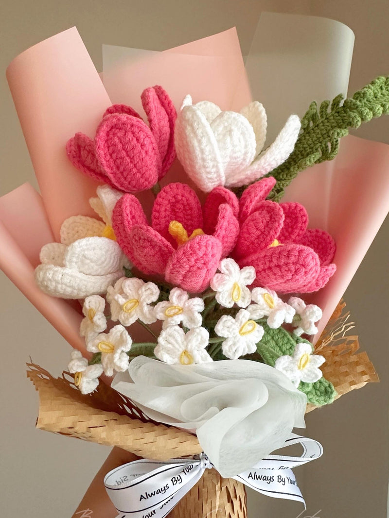 Crochet Flowers Bouquet, Tulip, Birthday Gift, Mother's Day Gift, Finished Product, Handmade Flowers, Home Decor, Anniversary, Gift For Her Bouquet