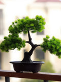 Mini Pine Bonsai Tree for Home and Office | 27 cm height | artificial greenery | low maintenance decor | plastic pot | realistic fake plant faux plants