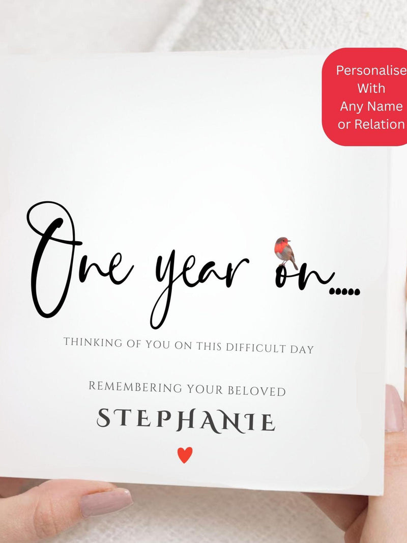 Anniversary of Death Card: Robin Heart One Year On Memorial Bereavement Sympathy Remembrance Thinking of You Condolence sympathy flower