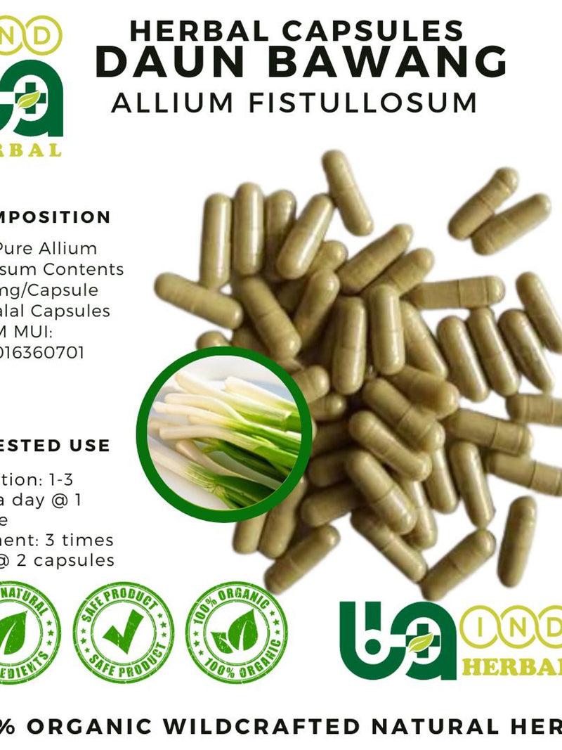 100-800 CAPSULE Welsh onion or Spring Onion (Allium Fistullosum) 100% Fresh Natural Herbs spices Indonesian herb Organic WildCrafted flower spore