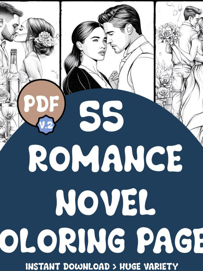 Romance Novel Coloring Pages | 55 Pages | Love, Books | Digital Download | Printable PDF | V.2 Love Romance Flower