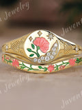 Nature Ring Birth Flower Enamel Ring Set Gold Signet Ring Hand-Painted Personalized Statement Birthday Gift Anniversary Jewelry for Women ANNIVERSARY