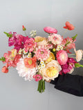 Bright Wildflower Bridal Bouquet, Hot Pink Summer Boho Wedding Flower, Design with Poppy, Daisy, Dahlia, Snapdragons and Ranunculus silk flower