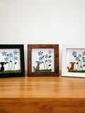 Sea glass art photo frame - Dog and forget-me-not flowers, in memory of a deceased dog, 5x5 inch frame, a dog funeral gifts sympathy flower