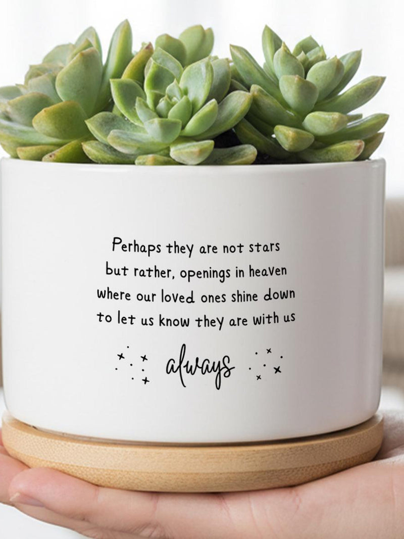 Succulent Planter Pot With Memorial Quote, Ceramic Plant Pot With Bamboo Tray, Sympathy Gift For Loss, Remembrance Keepsake Decor sympathy flower