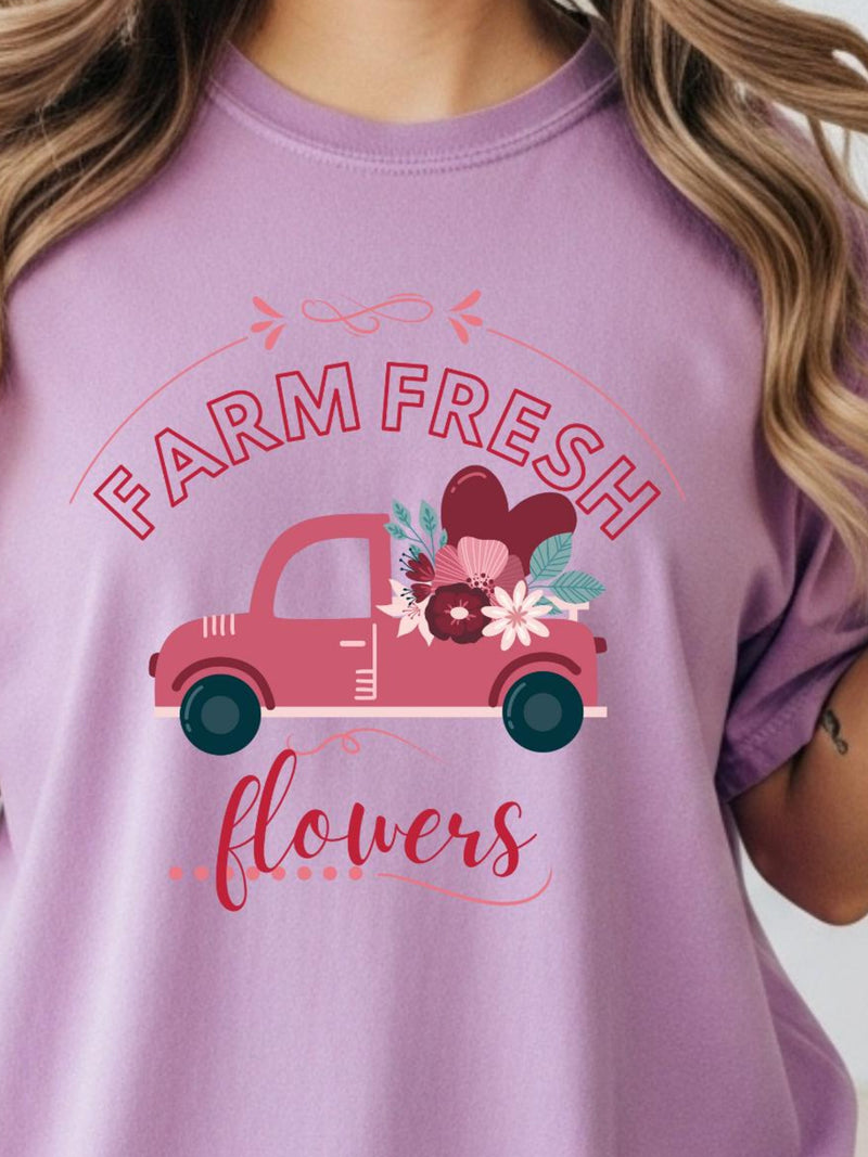Farm Fresh Flowers Truck T-Shirt | Floral Heart Tee FLOWER DELIVERY
