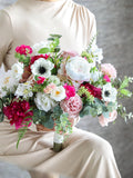 Hot Pink & Blush Garden Silk Wedding Bouquet, Bridesmades Bouquet, Boutonniere, Corsage Bouquet
