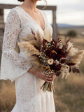 Burgundy Bridal Bouquet, Dark Red Boho Wedding Flowers Bouquet