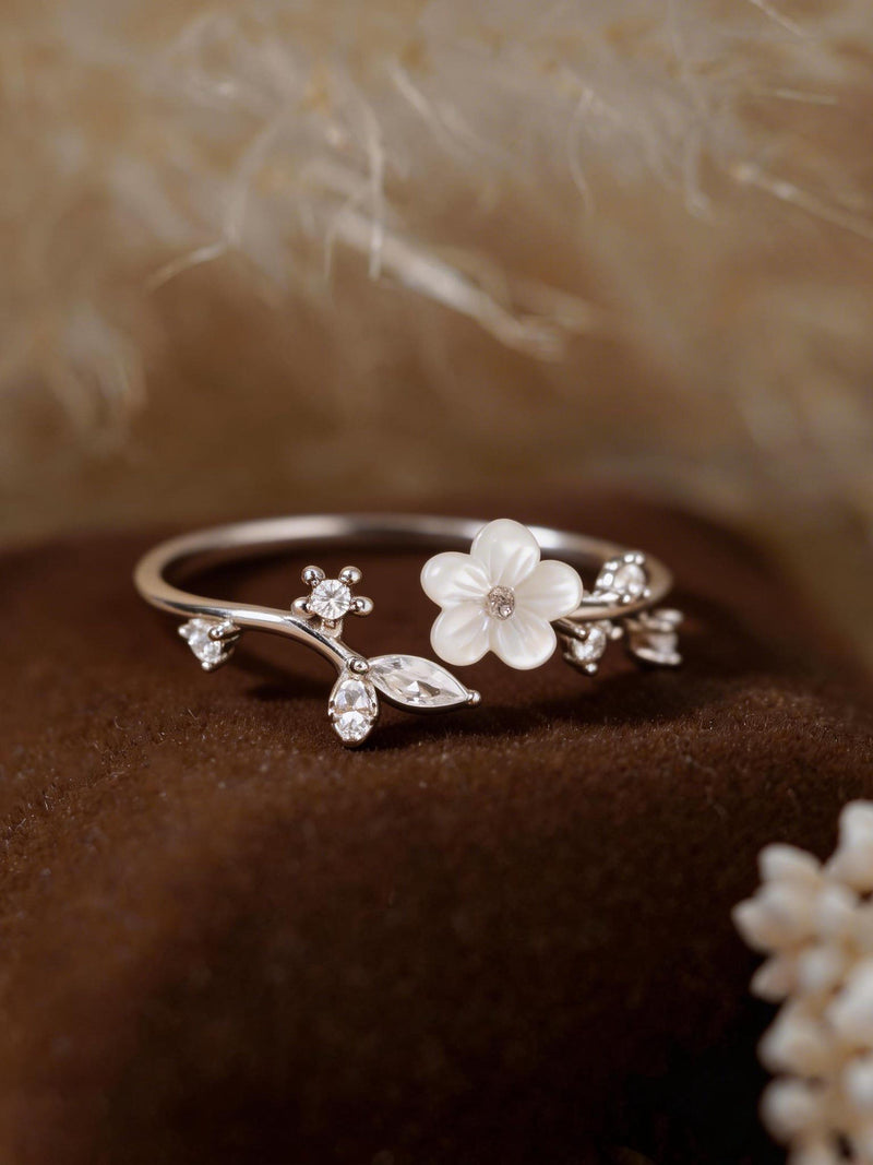 Sterling Silver Sakura Flower Ring, Adjustable Cherry Blossom Jewelry, Delicate Floral Promise Ring, Nature Lover Birthday Gift for Her ANNIVERSARY