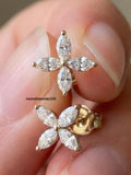 14K Gold Marquise Diamond Flower Earrings, Floral Cluster Studs ANNIVERSARY