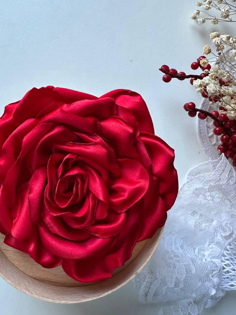 Handmade Red Silk Rose Brooch, Large Fabric Flower Pin, Couture Millinery Accessory silk flower