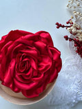 Handmade Red Silk Rose Brooch, Large Fabric Flower Pin, Couture Millinery Accessory silk flower