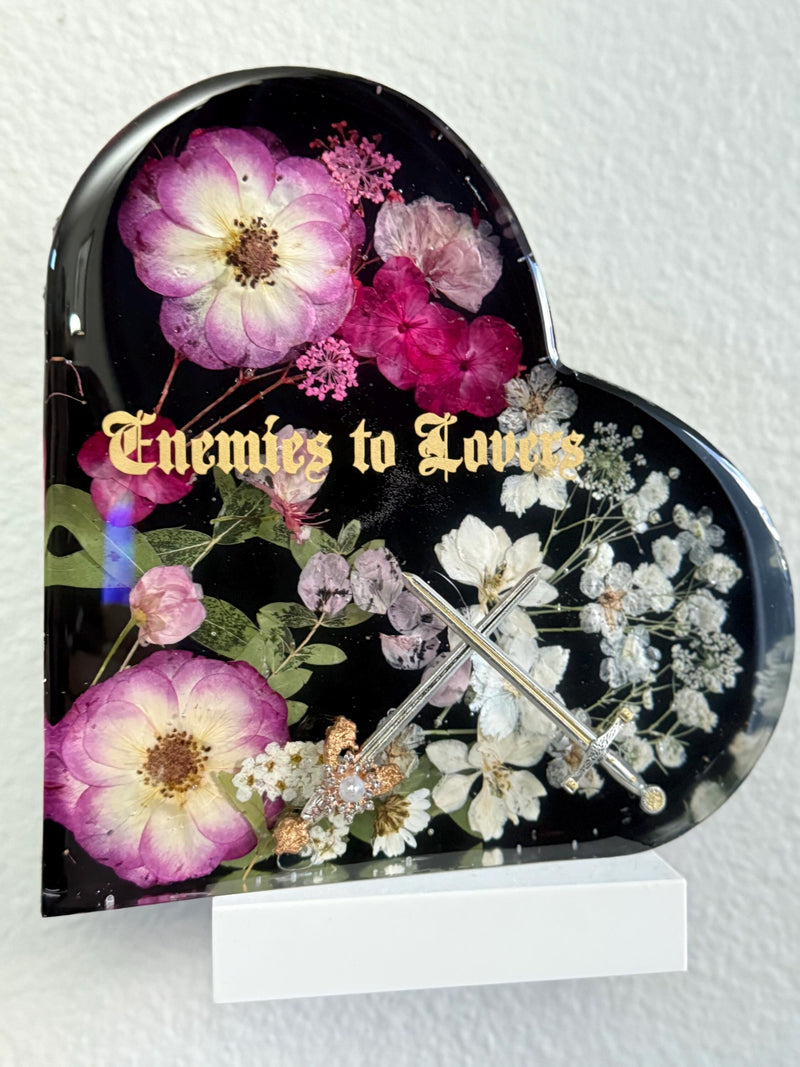 Enemies To Lovers Floral Epoxy Resin Bookend | Book Shelf | Unique Home Decor | Trope and Genre Reading Gift Love Romance Flower