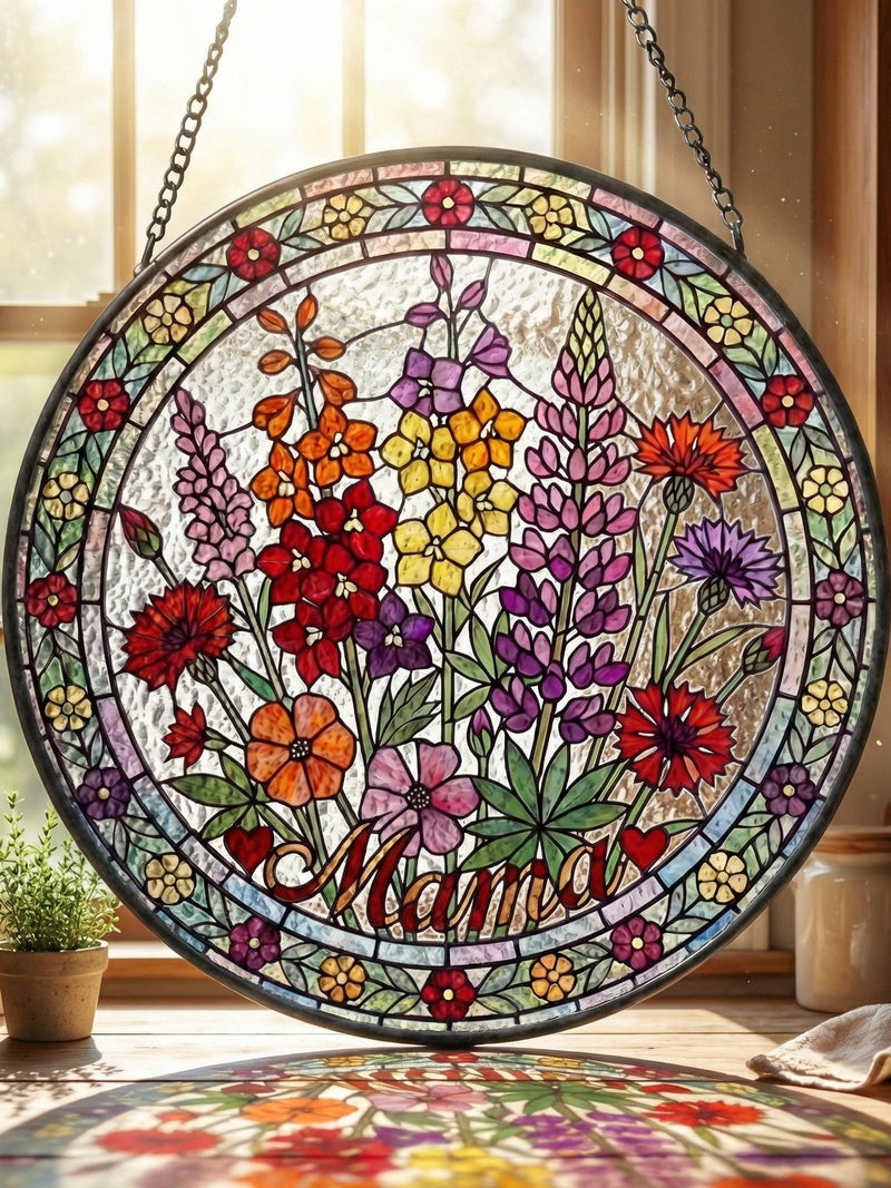 Personalized Mama Garden Suncatcher Ð Birth Flower Stained Glass Window Hanging Ð MotherÕs Day Gift birthday flower