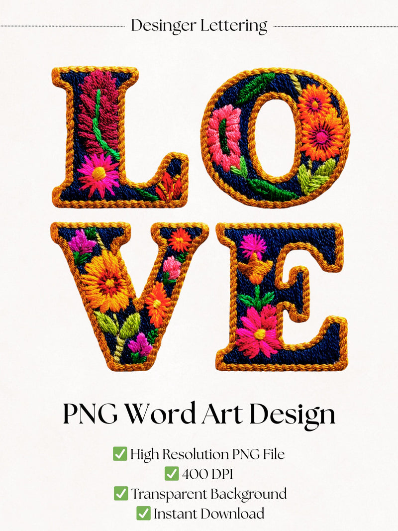 Floral Love Word Art PNG | Clipart for Junk Journal, Scrapbooks & Cricut Crafts | Digital Download Love Romance Flower