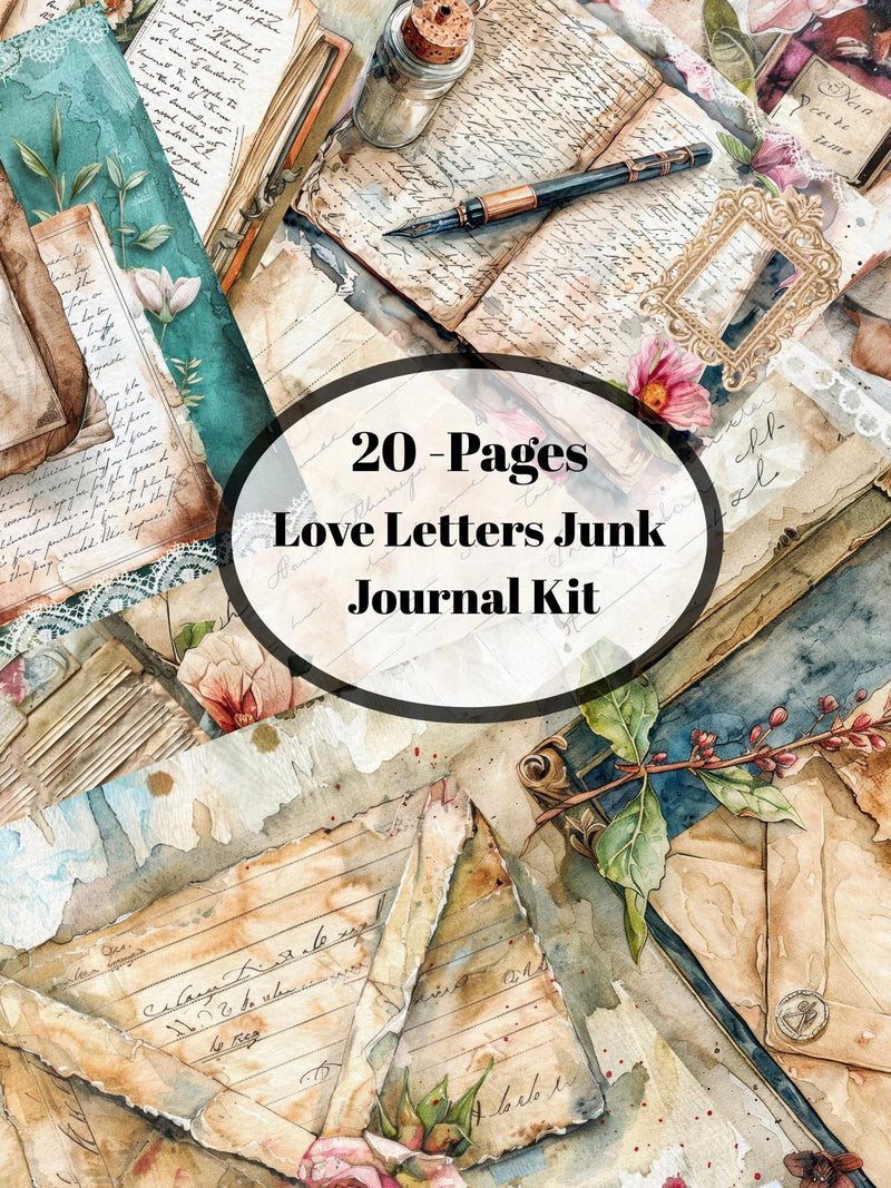 Love Letters Junk Journal Kit | Vintage Romance Ephemera Pages (Digital Download) Love Romance Flower