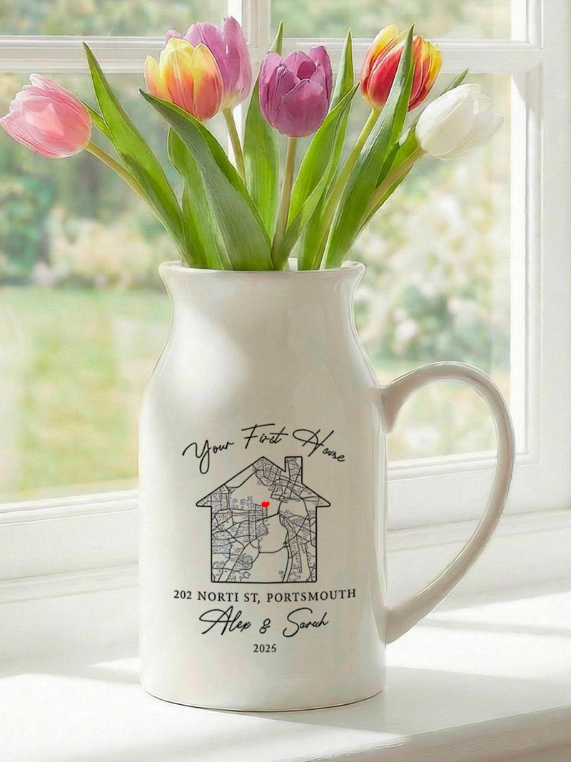 Personalised First Home Gifts, Custom Home Map Flower Vase for New House Occasion, Housewarming Presents, Realtor Gift house warming flower