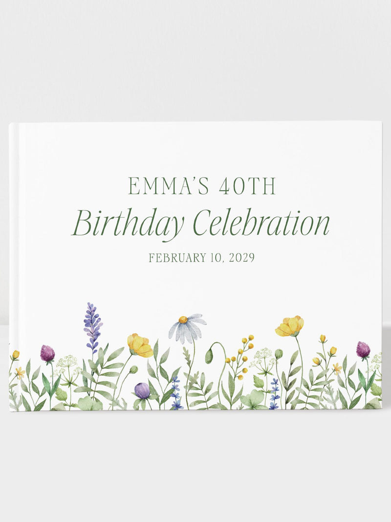 Personalized Birthday Guest Book, Wildflower Garden Theme, Floral Celebration Memory Sign In Book, BB027 birthday flower