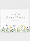 Personalized Birthday Guest Book, Wildflower Garden Theme, Floral Celebration Memory Sign In Book, BB027 birthday flower