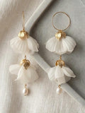 Floral Bridal Earrings, Handmade Silk Flower Pearl Statement hoops, Boho Bridal Wedding Jewelry Alice silk flower