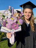 Crochet Graduation Bouquet with Custom Doll, Handmade Flower Gift for Graduate Girl Bouquet