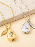 Custom Engraved Birth Flower Teardrop Urn Necklace Personalized Cremation Ashes Pendant Silver Rose Gold Memorial Keepsake Gift Her Pet sympathy flower