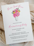 Editable Pink Watercolor Floral Bouquet Housewarming Invitation, 5x7 Digital Template, 0111 house warming flower