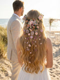 Boho Beach Wedding Hair Vine with Floral Veil, Romantic Bridal Headpiece, Floral Hair Accessories, Destination Wedding Headpiece wedding flower