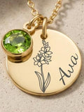 Birth Flower Pendant Birthstone Pendant, Personalised Name Pendant Gift for her,  Birthday gift necklace birthday flower