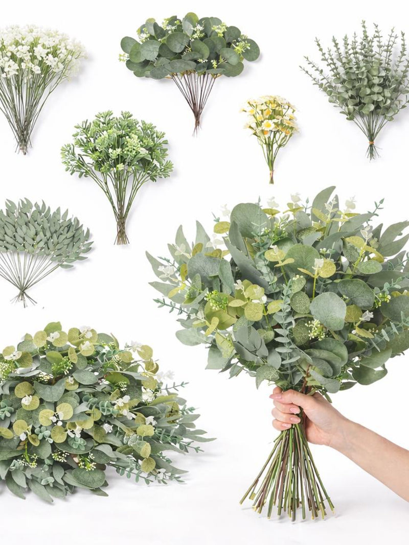 20 / 25PCS Artificial Mixed Eucalyptus Stems | Faux Greenery Leaves for DIY Bouquet, Floral Arrangement, Wedding & Home Decor faux plants