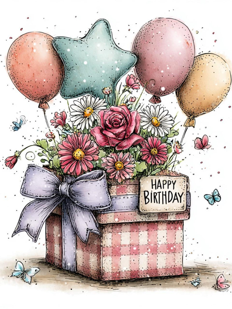 48 JPG Floral Birthday Gift Box Clipart Ð Party Invitation Illustrations with Flowers for Cards & Crafts JPG Set | Commercial Use birthday flower