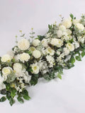 White Rose Artificial Flower Row Wedding Backdrop Garland 100cm Floral Centerpiece for Arch Table Decor wedding flower