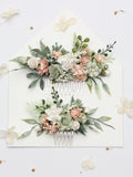 Sage Green & Blush Pink  Floral Hair Comb, Wedding Flower Hairpiece wedding flower