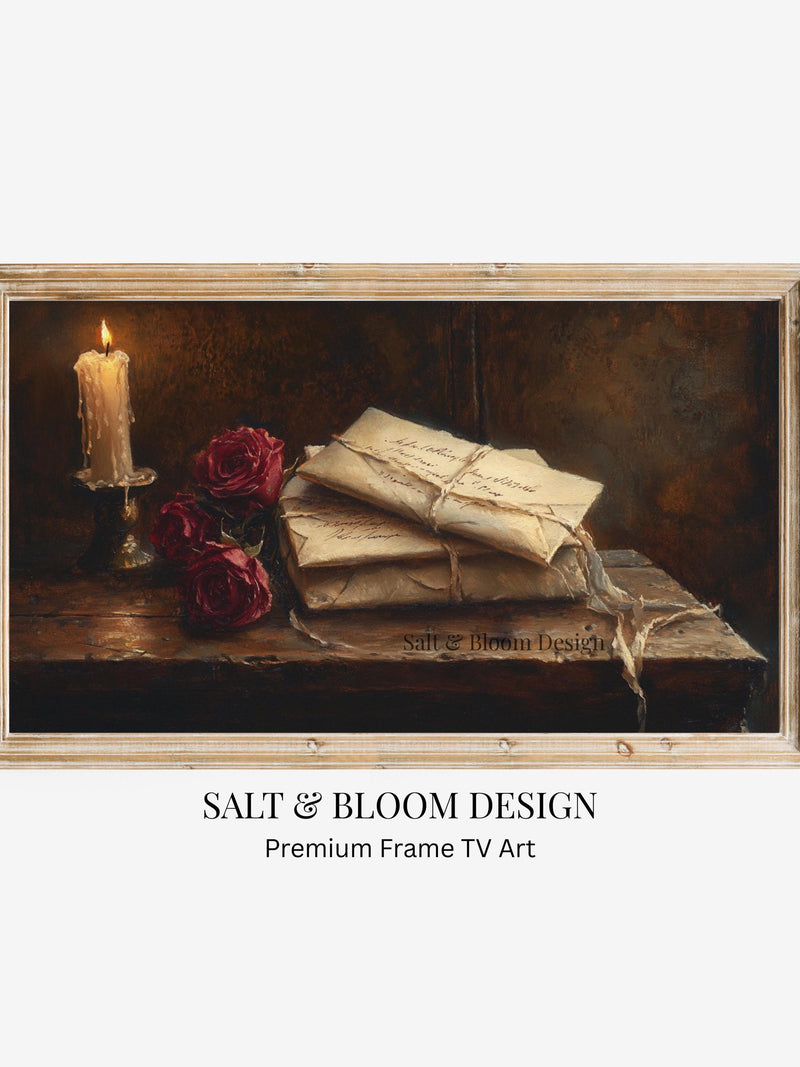 Valentine's Day Frame TV Art,  Antique Love Letters Oil Painting TV Screensaver, Romantic Neutral Vintage Moody Romance for Samsung Frame TV Love Romance Flower