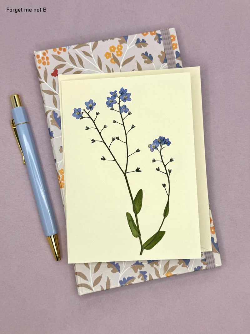 Pressed Flower Greeting Card, blank - Forget me not sympathy flower
