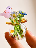 Hand Blown Glass Birth Flowers with Birds Bouquet, Personalized Keepsake, Birthday & Mother's Day Gift birthday flower