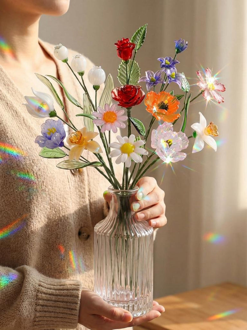 Hand Blown Glass Birth Month Flower Bouquet - Hand Blown Glass Floral Art, Unique Birthday & Anniversary Gift, Everlasting Home Decor FLOWER DELIVERY