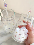 Star Glass Cup with Flower Straw, 16oz Iced Coffee Tumbler,   Gift for Her house warming flower