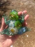 Custom floral resin frog with real flowers house warming flower