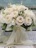 Bridal Bridesmaid Wedding Bouquet White Silk Flowers Roses Handmade Artificial Bride Mariage Bouquet Wedding Accessories Bouquet