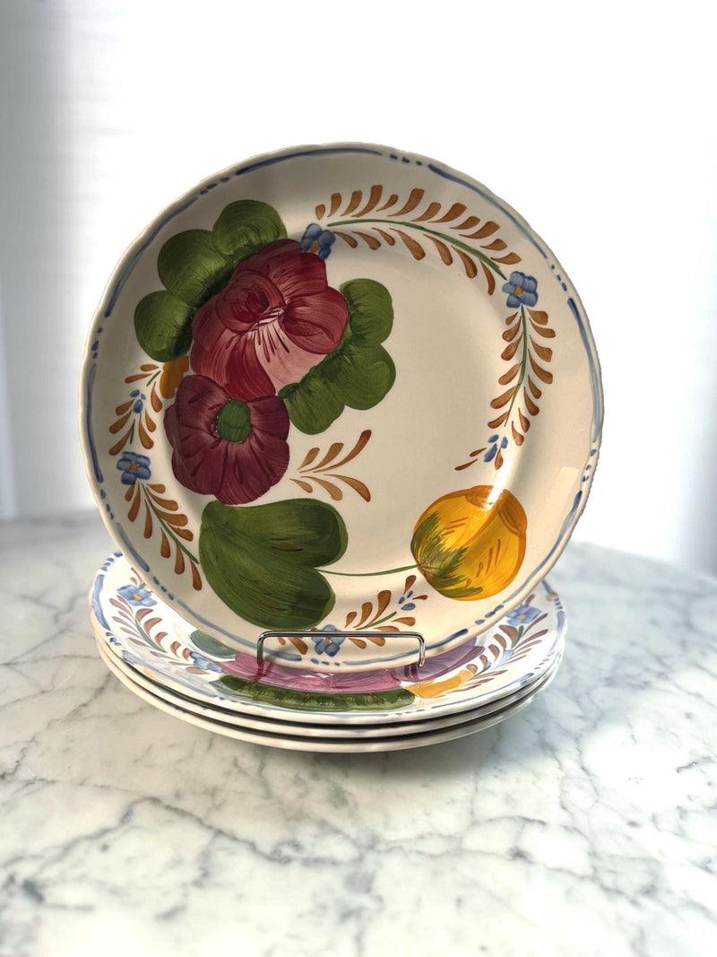 Four Vintage Hand Painted Vintage Ceramic Belle Fiore Floral Plates flower spore
