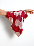 100% Mulberry Silk Scarf with Vintage Rose Print, 50cm Small Square Silk Neck Scarf, Elegant Red and Cream Silk Bandana for Women silk flower