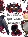 Dark Romance Clipart Collection, Bookish PNG Bundle, Red Roses Gothic Books, Romantic Stickers, Commercial Use, Dark Romance Graphics Love Romance Flower