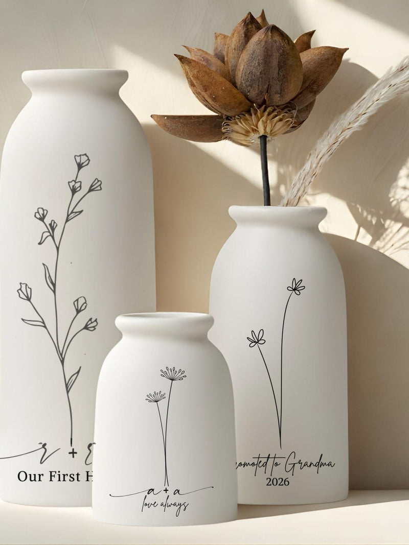 Personalized Ceramic Vase Wedding Gift Idea Anniversary Present Customized Wildflower Design Flower Vessel Modern Minimalist Home Decoration birthday flower