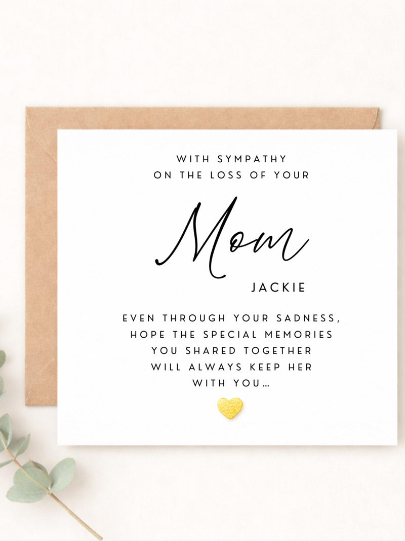 Personalised Sympathy Card for Mom Loss | Handmade Gold Leaf Heart Bereavement Condolence | WW0188 sympathy flower